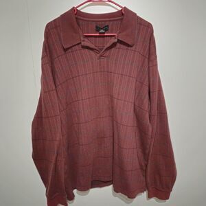 Van Heusen Mens Striped Polo Shirt Long Sleeve Burgundy Maroon 2XL Cotton Knit